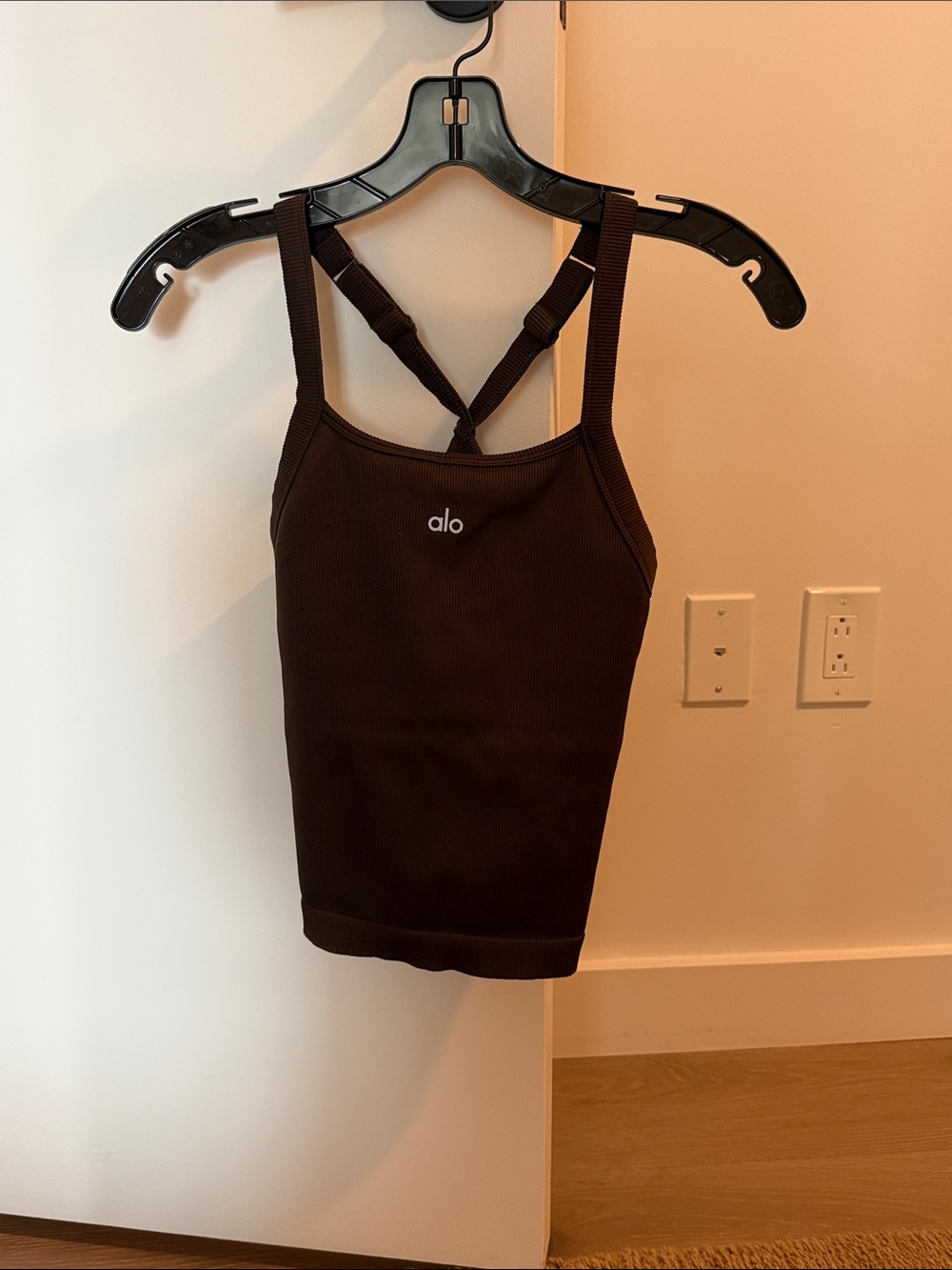 ALO Yoga Women's Ribbed Strappy Tank Top in Dark Brown - XS